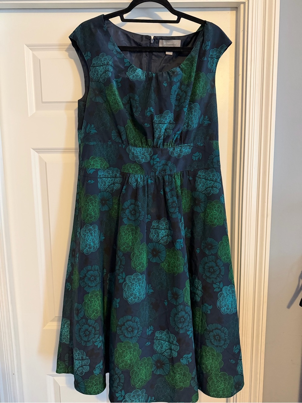 Liz Claiborne Navy Dress with Teal and Green Floral Print